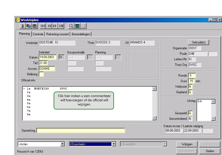 detailscherm wedstrijdenplanning